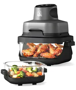 4-in-1 Portable Glass Air Fryer - 1500W, 4.2QT & 1.6QT Dual Glass Containers with Lids, Non-Toxic, 400°F Precise Heat, Max Crisp | Bake | Air Fry | Recrisp, Microwave, Freezer & Dishwasher Safe