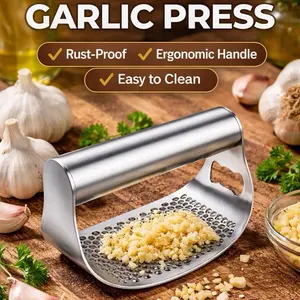 Stainless Steel Garlic Press Rocker - Durable Corrosion-Resistant Garlic Crusher Ginger Cutter for Kitchen 5.2cm x 10.2cm