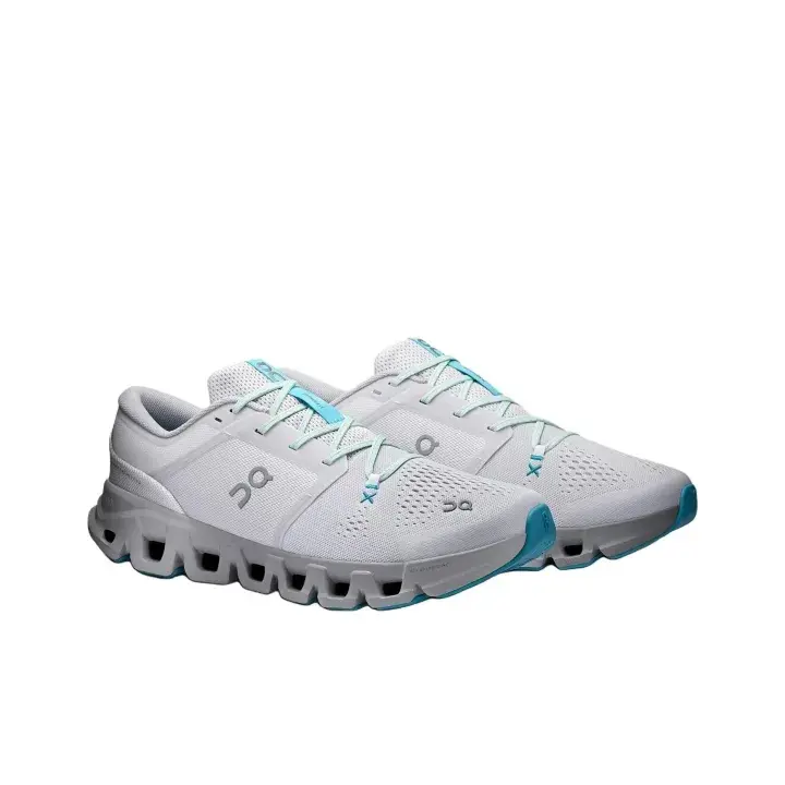 Light Gray Cyan Cloud Running Sneakers Breathable perforated mesh upper, cloudtec cushion pods, grippy turquoise outsole, lightweight women’s athletic shoes for road running and everyday wear