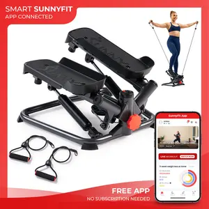 Sunny Health & Fitness Mini Twist Stepper w/ Resistance Bands, Total Full Body Leg Glute Thigh, Home Gym Workout Fitness, Adjustable Resistance/Height, Stabilizer, Performance Monitor, Compact Portable Home Cardio - Smart/Standard/Pro Options