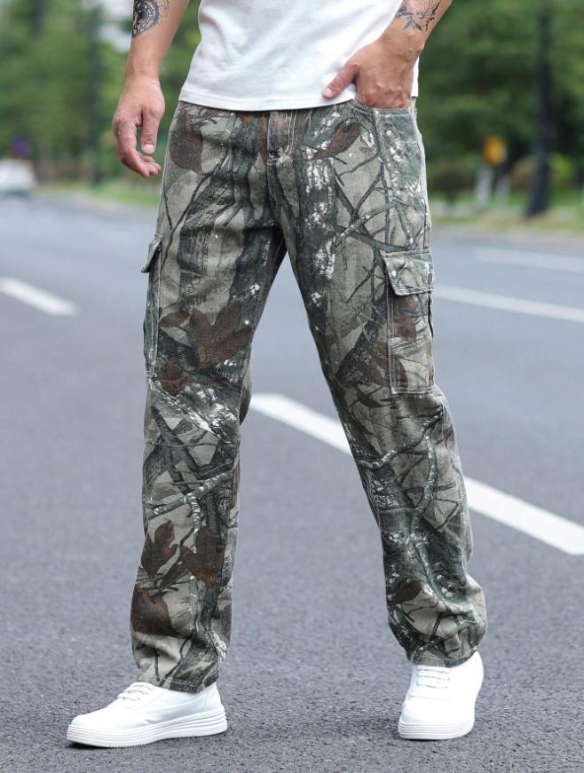 Men's Realtree Camo Cargo Pants Tree Branch Print Multi Pocket Baggy Gorpcore Streetwear Outdoor Tactical Jeans