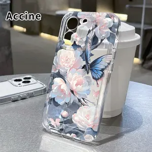 Soft Case for iPhone 16 Pro Max 15 Plus 14 13 12 11 XS XR Floral Butterfly Reverie Anti-Yellowing Shockproof ultra-thin Silicone Crystal Cover