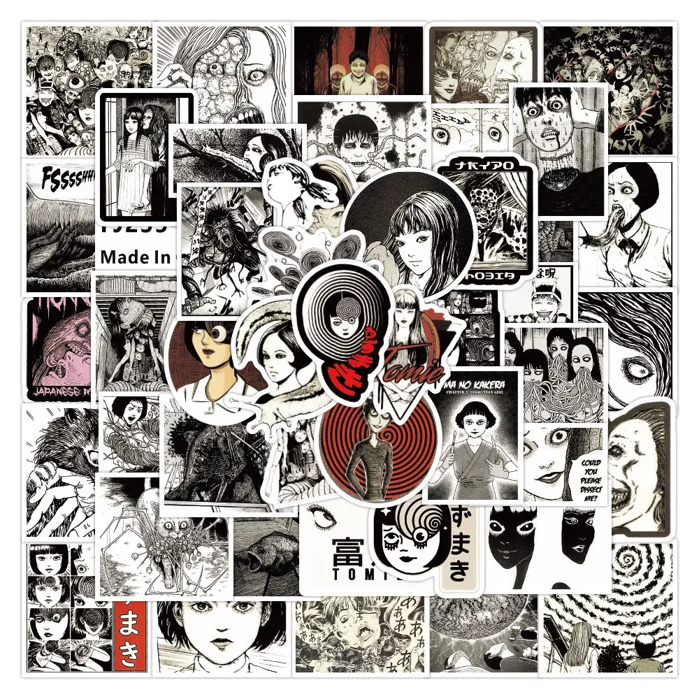 50Pcs Junji Ito Horror Manga Comics Tales Stickers Pack Artwork Tomie Uzumaki Anime Decals Set