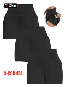 Women's 2 in 1 Pocket Shorts, Fitted Solid Color Shorts for Daily Wear, Ladies Bottoms for All Seasons