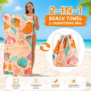 2-in-1 Foldable Beach Towel Drawstring Backpack Sand Free Quick Dry Microfiber Blanket，Sand Resistant Quick Dry For Vacation
