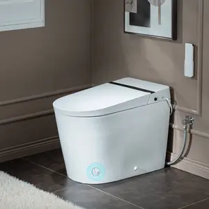 WOODBRIDGE B0990S One Piece Elongated Smart Toilet Bidet with Auto Open & Close, Auto Flush, Foot Sensor Flush, LED Temperature Display, Heated Seat and Integrated Multi Function Remote Control, White