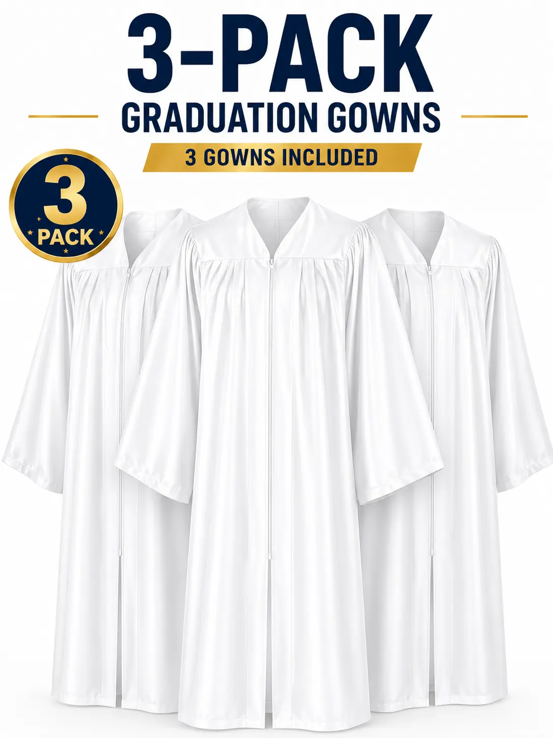3PCS Graduation Gowns Only, Unisex Academic Robes for Graduation Ceremony, High School College Choir Robe, Pastor Priest Clergy Robe, Judge Judicial Robe for School Events & Performances