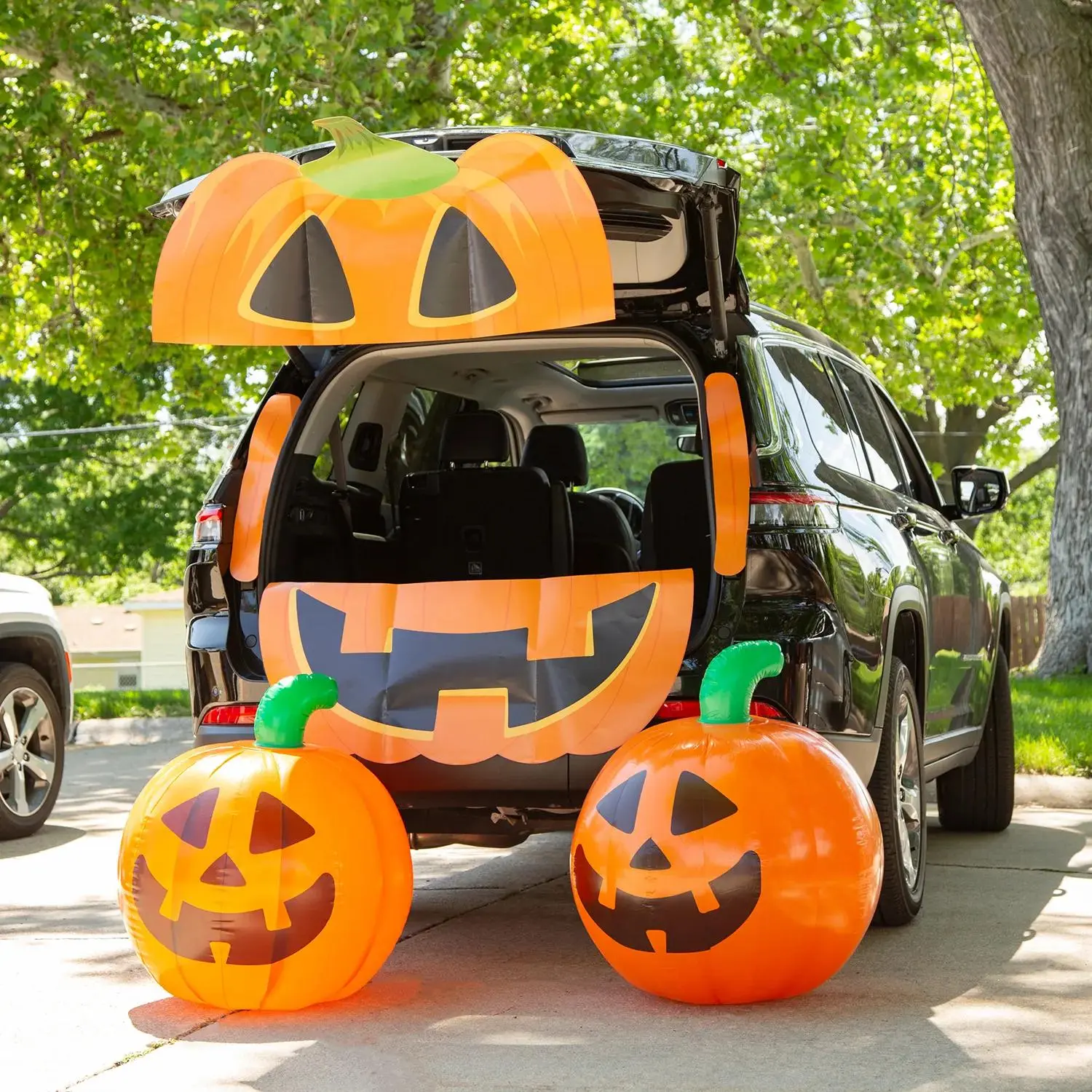 7-Piece Jack-O’-Lantern Deluxe Car Trunk-or-Treat Decoration Set - Jumbo Size Inflated Vinyl Pumpkins, 28 1/4” x 30” Glowing Car Exterior Decor for Halloween Trunk-or-Treat Events, Car Halloween, Car Trunk Decorations