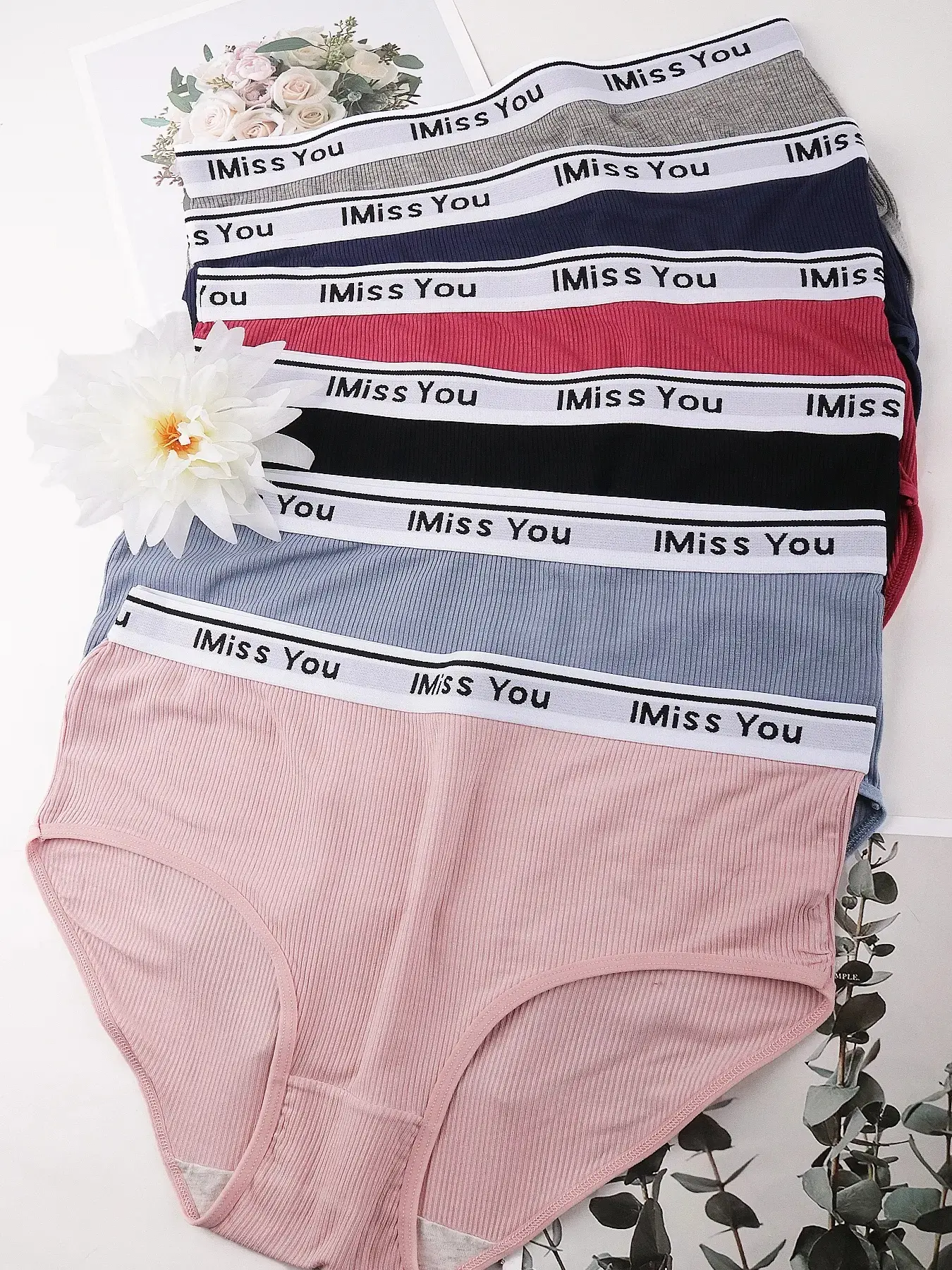 Women's Plus Size Letter Ribbed Seamless Lingerie Underwear Set 6 Pack, Comfortable Breathable Loose Fit Panties For Daily Wear, Plus Size Summer, Everyday