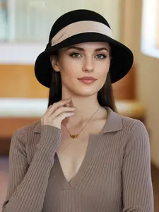 Women's Elegant Wide Brim Fisherman Hat, Retro Lampshade Fedora Hat, Chic All-match Accessories for Fall & Winter