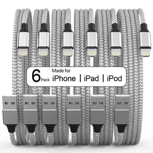 Apple MFi Certified for iPhone Charger 6Pack - 3/3/6/6/6/10 Ft Lightning Cables - Fast Charging High Speed USB Compatible with iPhone 14/13/12/11 Pro Max/XS MAX/XR/XS/8 - Silver&Grey