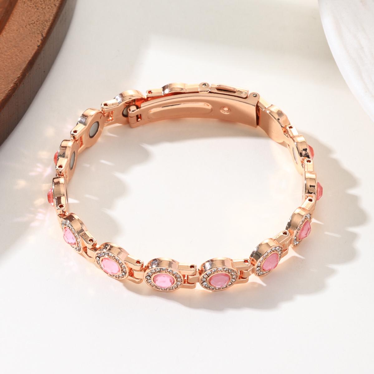 Ladies' alloy diamond-encrusted round magnetic bracelet 3500 Gauss strong magnetic birthday and Christmas gift，Valentine's Day gift, Christmas gift