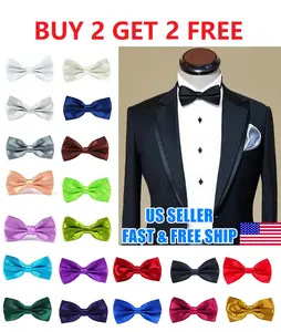 Mens Bowtie PreTied Adjustable Necktie Solid Color Formal Wedding Party Tuxedo