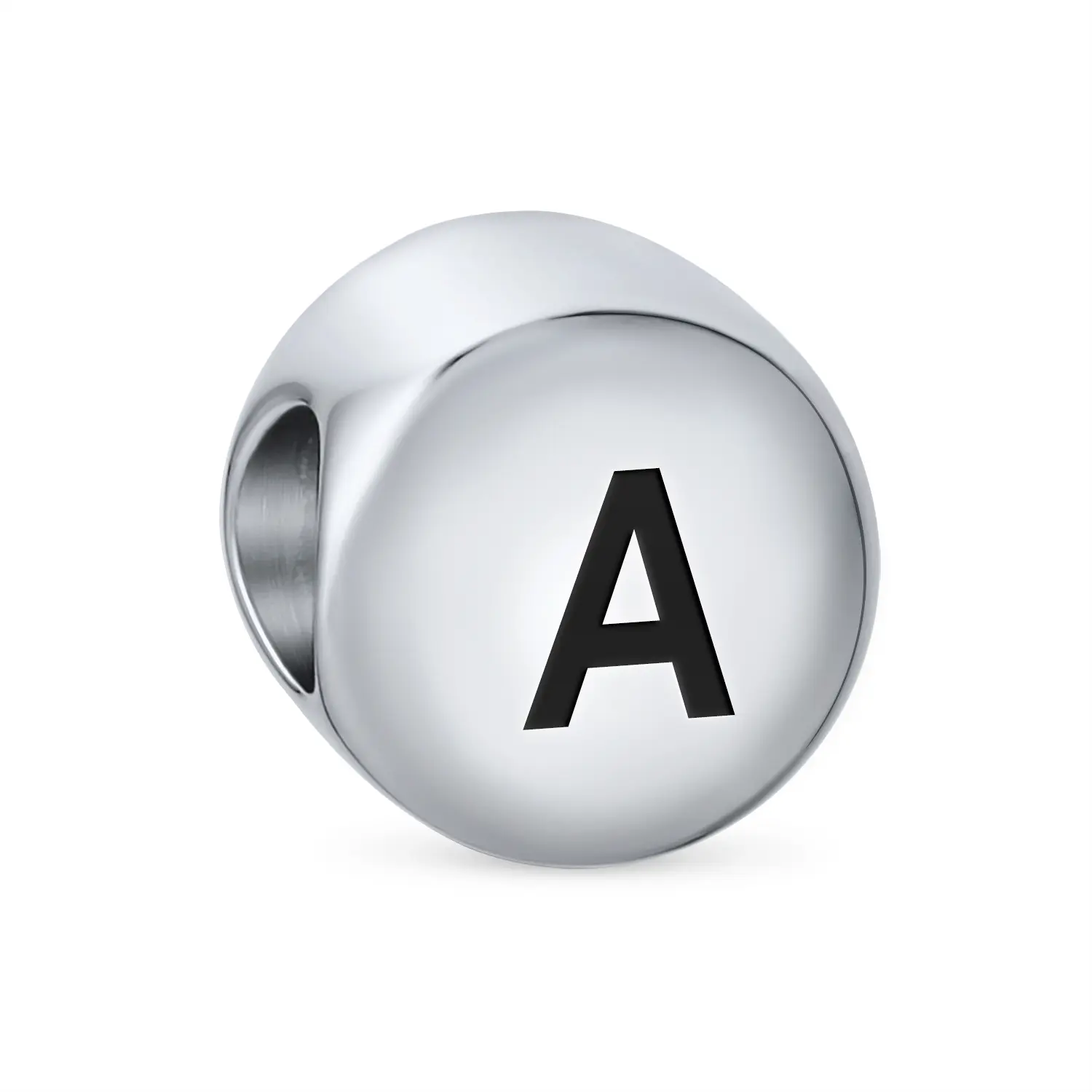 Round Circle Block Letter Initial Alphabet Bead Charm .925 Sterling Silver