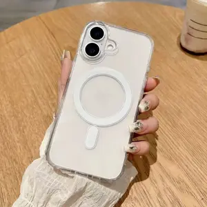 For Magsafe Magnetic Shockproof Clear Case for iphone 17Air 17 16 15 14 13 12 11 Plus 13 12 mini 11 Pro Max 16e Air Wireless Charge Cover Cases