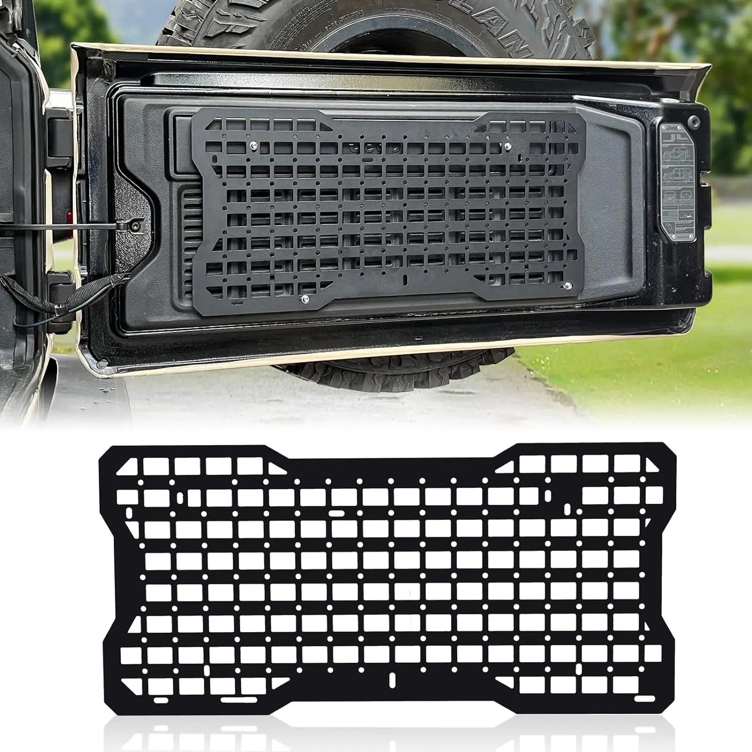 JK&JL Metal Aluminum Alloy Tailgate Tactical Molle Panel - 1x Tailgate Molle Panel, Storage Organizational Rack with Reliable Mounting Solution, Holds Heavy Off-Road Tools, Easy to Clean for 2007-2022 JK JKU, 2018-2022 JL JLU Wrangler (2/4 Door), 1X Tailg