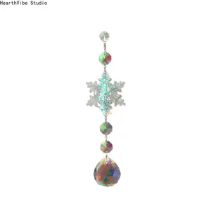 Sun Catcher Crystal Pendant — Dreamy, Iridescent Snowflake — Rainbow Light & Shadow Window Ornament — Christmas Tree Decoration — Dreamcatcher Style