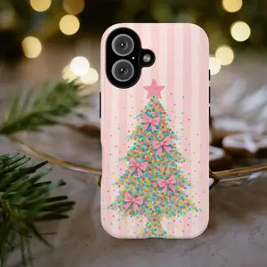 Pink Christmas Tree Phone Case, Trending Tough Phone Cover, christmas family phone cover, xmas protective cover