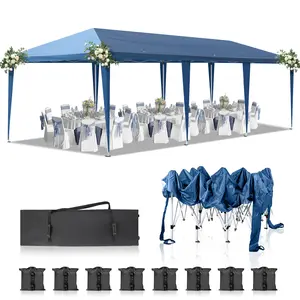 10 * 30ft Blue Unfounded Folding Shed Oxford Cloth White Spray Plastic Frame with 8 Sandbags and Tugboat Bag