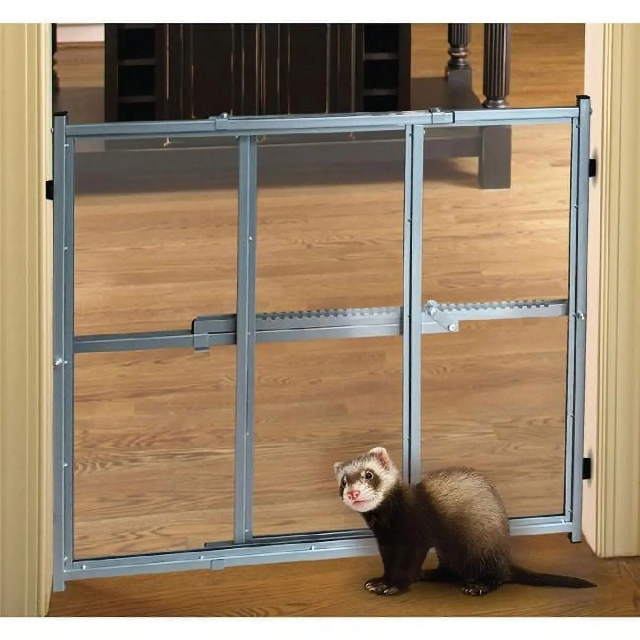 Marshall Ferret Better View Gate - 24.36 x 24 in, Gray, Adjustable Steel Frame, Thick Plexi Panels, Ferret-Proof Pet Safety Gate
