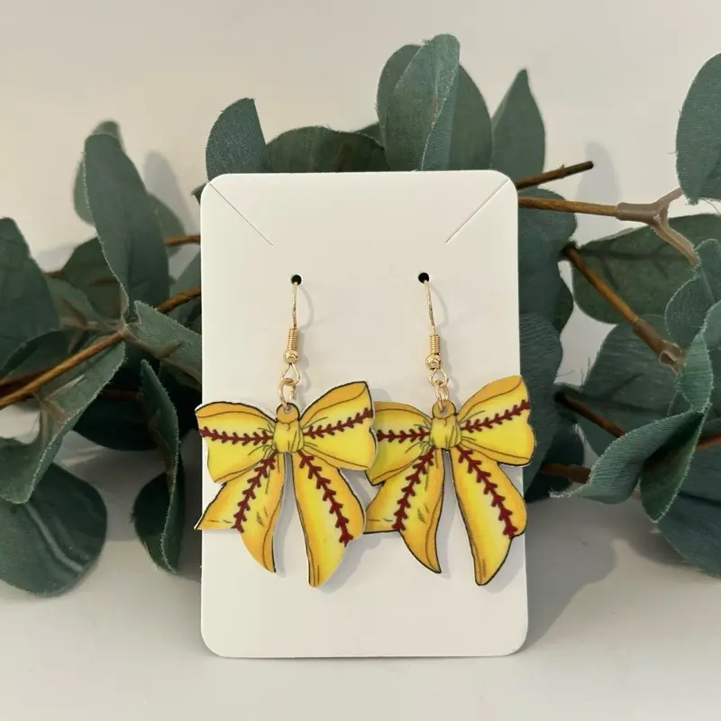 Cute Softball Bow Dangle Earrings Cute Softball Bow Dangle Earrings
