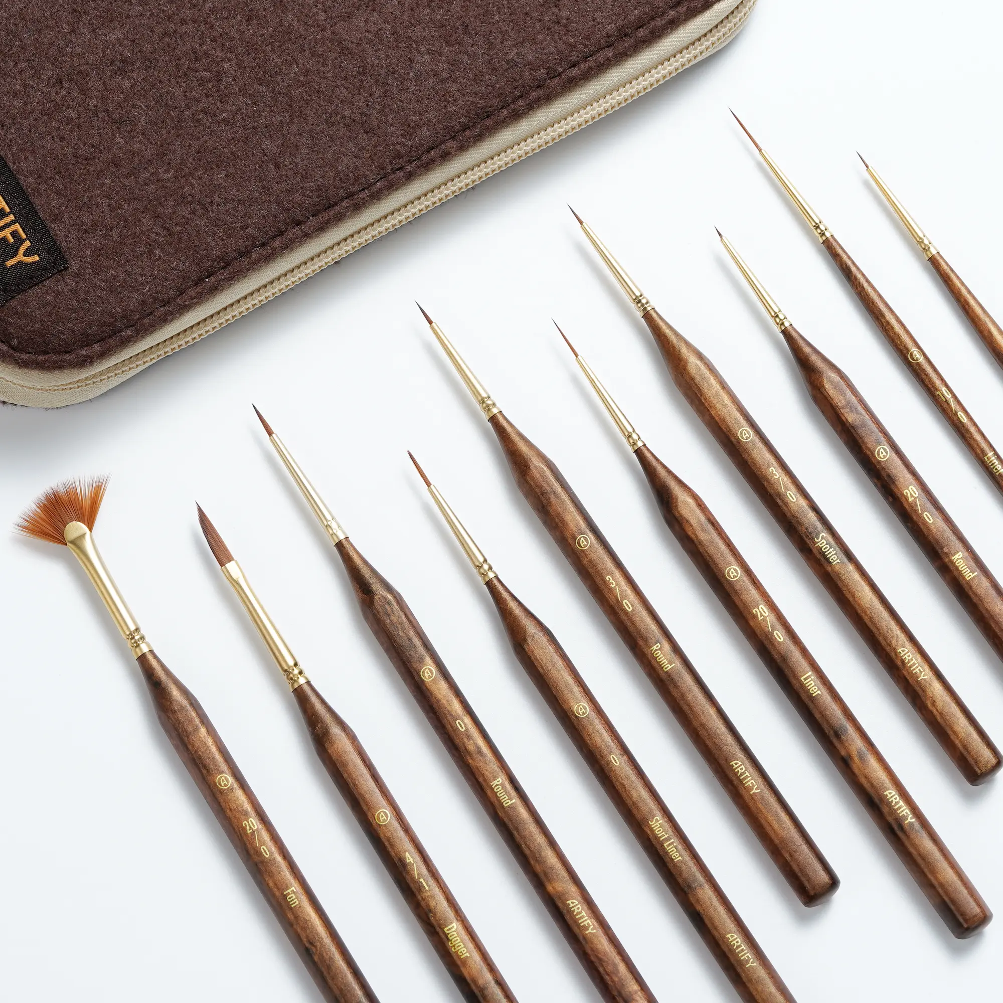 ARTIFY 10pcs Extreme Detail Painting Brushes Set with Case - Fine Bristles, Ferrules for Brush Protection, Superior Craftsmanship for Miniatures Artistry & Precision Work
