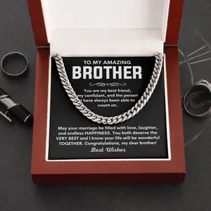 To My Amazing Brother On Your Wedding Day Necklace, Cuban Link Chains Necklace with Message Card Box, Real Chains for Men