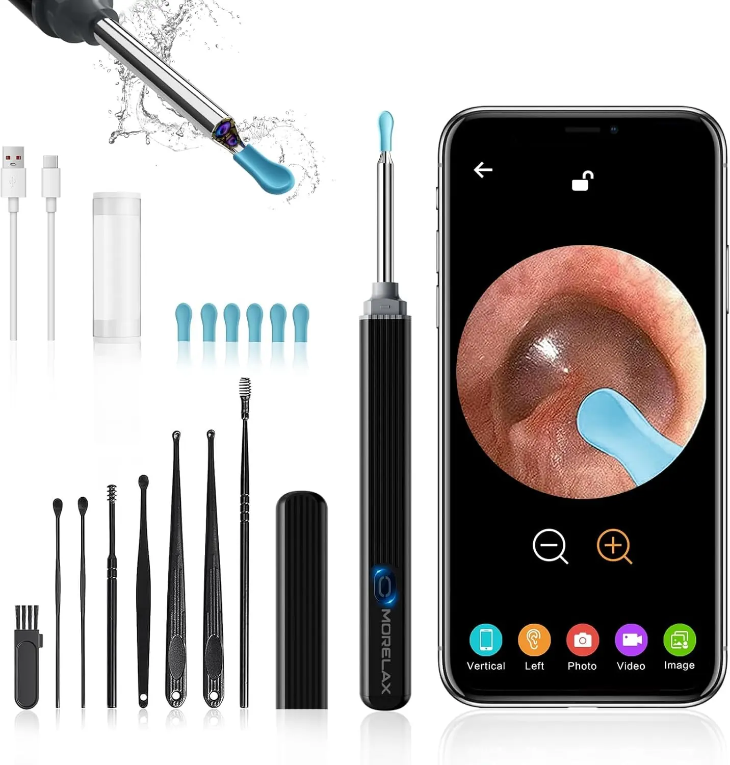 Ear Wax Removal - Earwax Remover Tool with 8 Pcs Ear Set - Ear Canal Cleaner with 1080P Camera - Ear Cleaning Kit with 6 Ear Scoops - Ear Wax Cleaner with Camera-Otoscope Ear Pick for iOS & Android