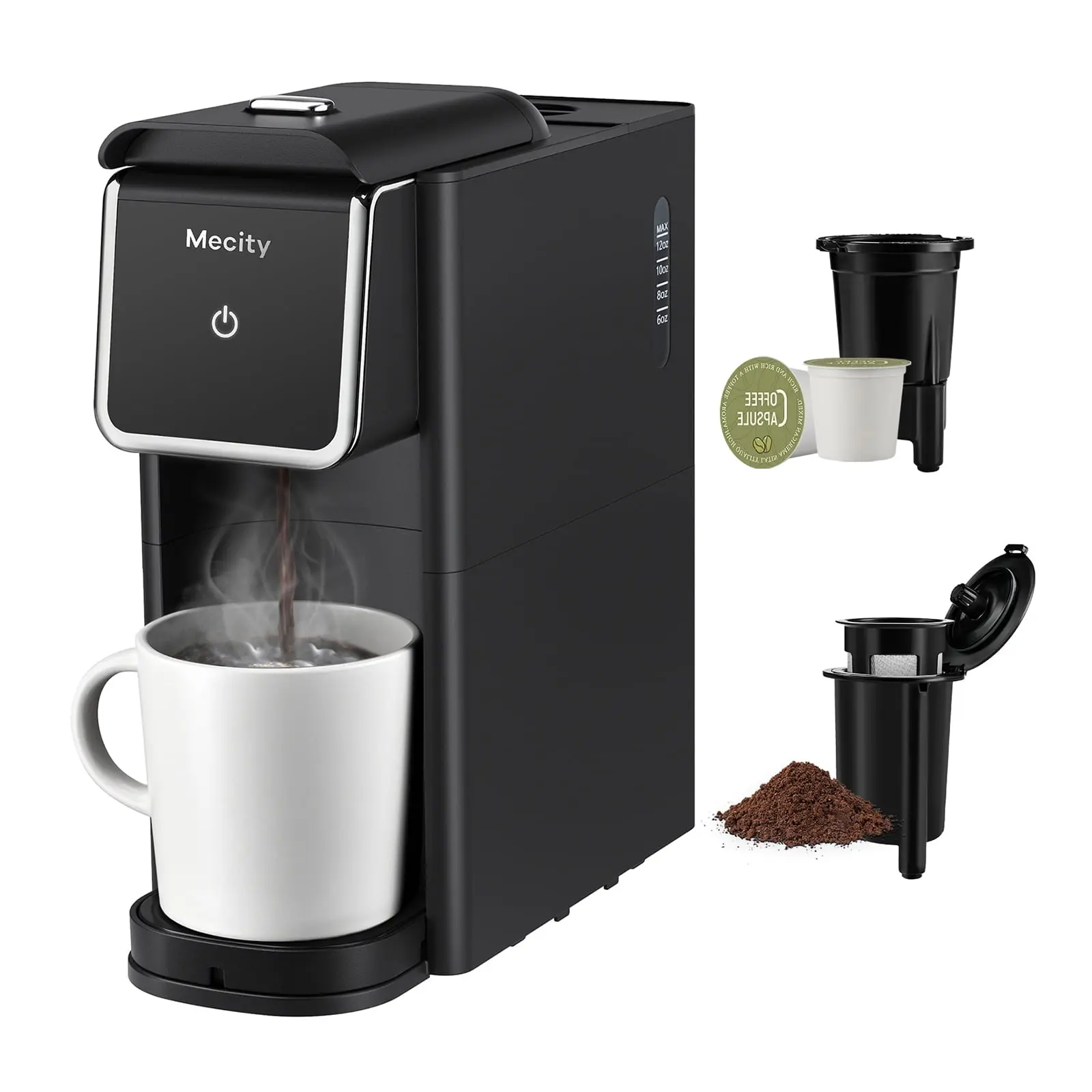 Mecity Compact Coffee Maker for Ground Coffee & Loose Tea - Single Serve, 6-12 Oz Brew, Black