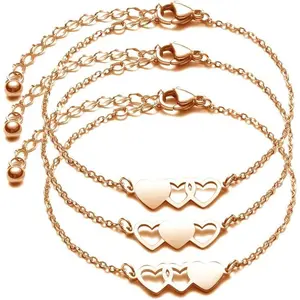 Set of 3 Heart Bracelets and Necklaces, BFF Bestie Long Distance Friendship Gift for 3 Best Friends