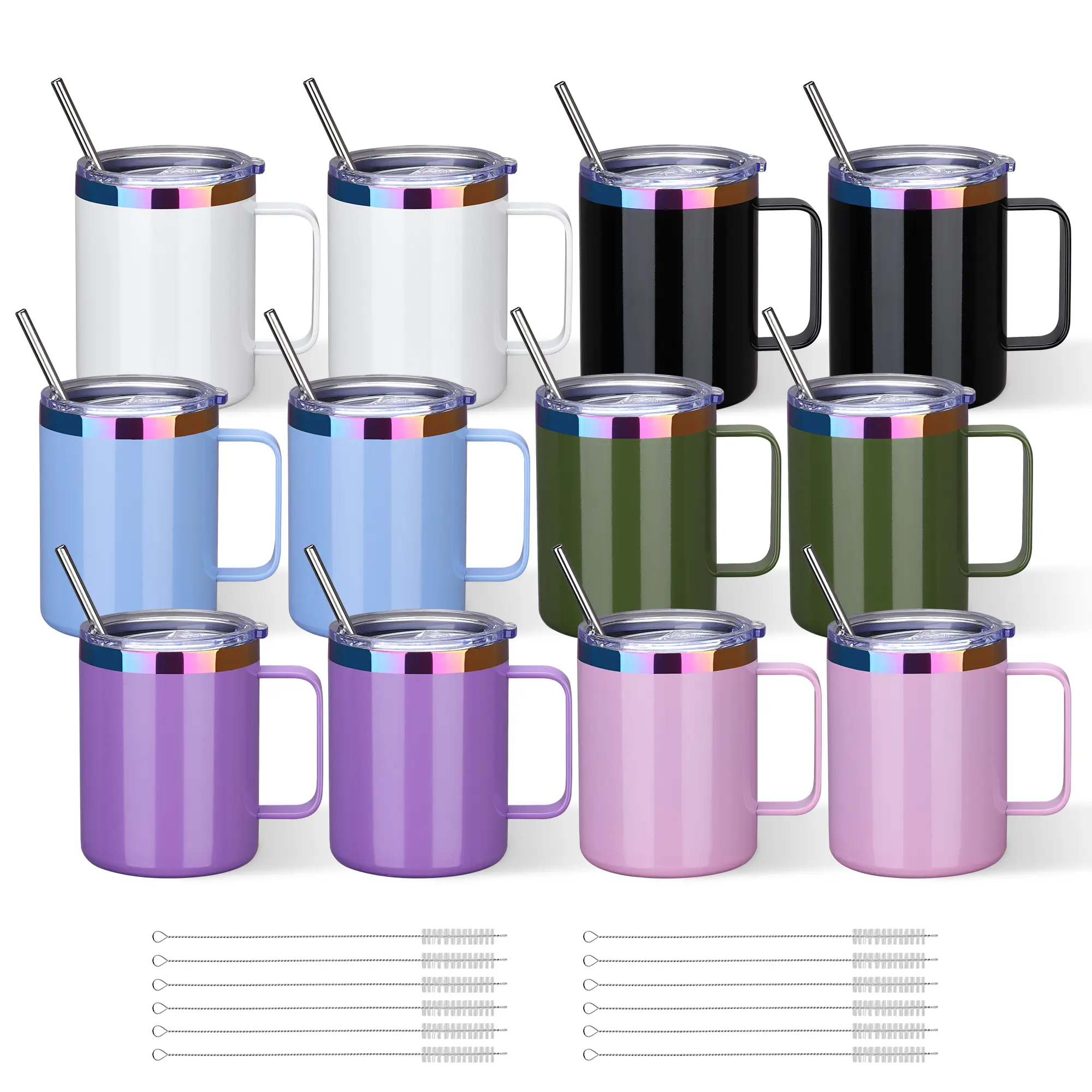 FASTSUB 12 oz Polished Mixed Colors Rainbow Plated Stainless Steel Tumbler 12-Pack - Ready-to-Gift Boxes, Lids, Metal Straws Included, Double Wall Vacuum Insulated Portable Drinkware for Engraved Custom Designs, Ideal for Gift-Giving, Retail Shelves