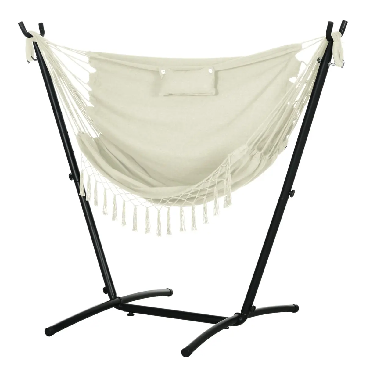 212 Main 84A-328V00CW Outsunny Patio Hammock Chair with Stand, Outdoor Hammock Swing Hanging Lounge Chair with Side Pocket & Headrest, Cream & White