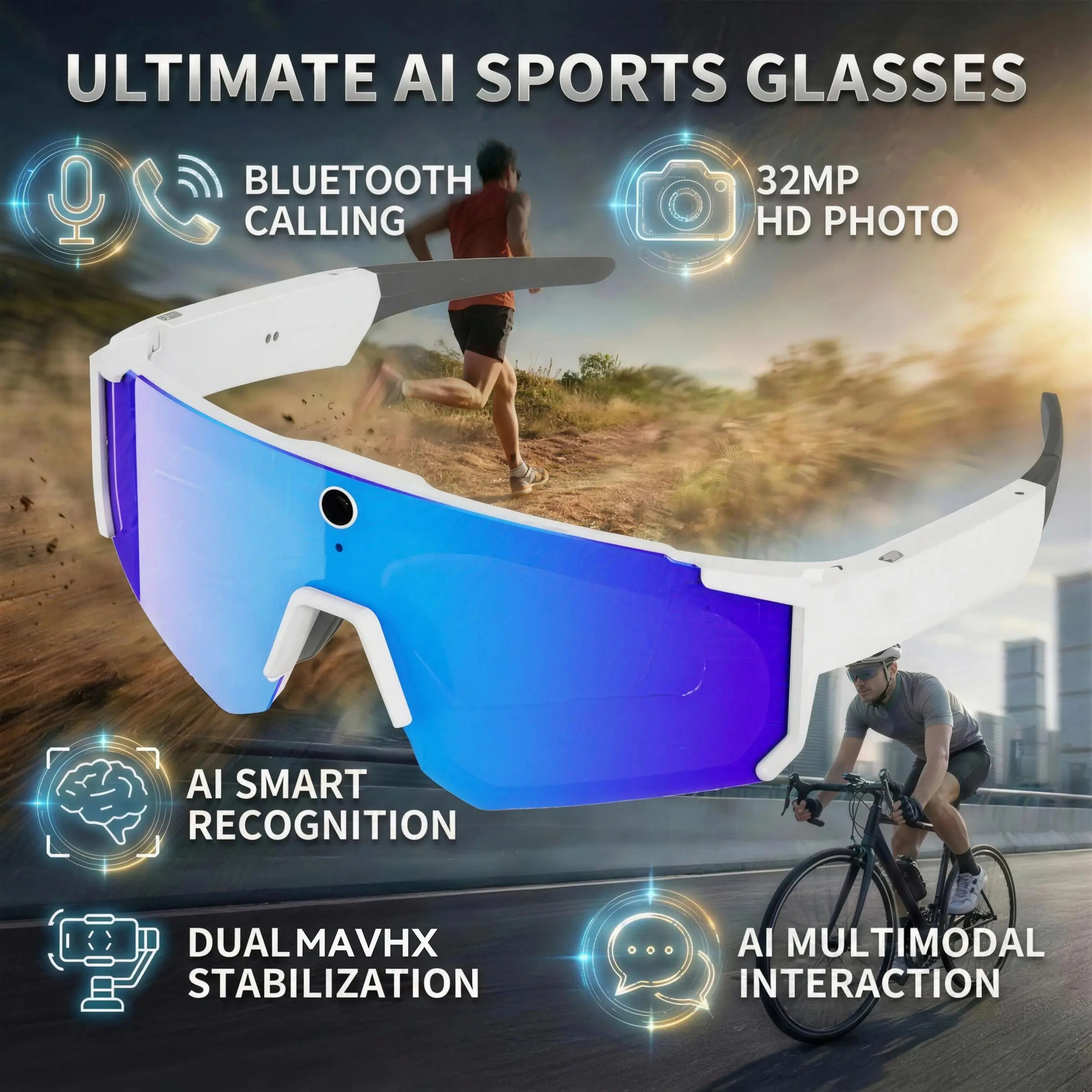 New Ai Smart Glasses for Cycling, Horseback Riding, Sports, Dual Microphone, Windproof Goggles, Chatgpt Translation, V06 Model