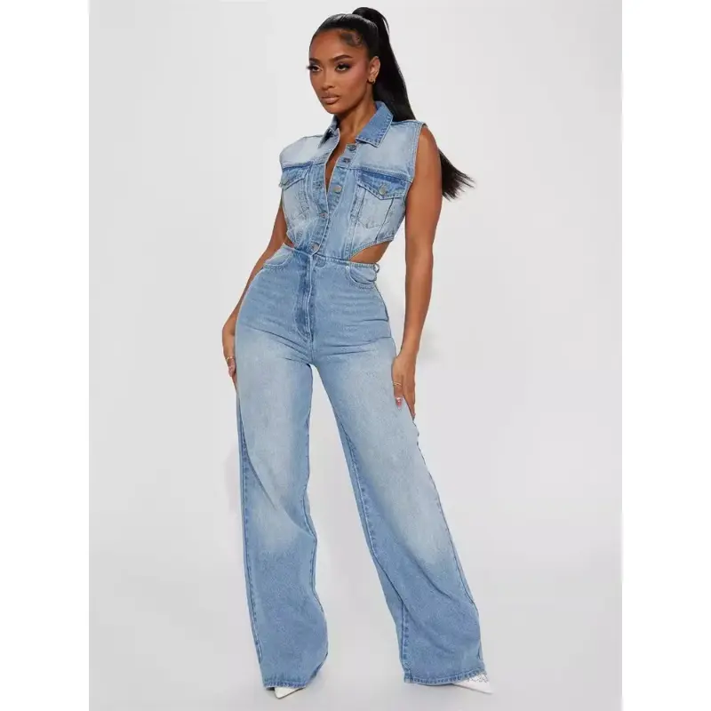 summer spring clothes 2025 Women Jumpsuit Sexy Revealing Waist Tight Waist Slim Fit Elastic Straight Tube Loose Wash - TikTok Shop summer spring clothes 2025 Women Jumpsuit Sexy Revealing Waist Tight Waist Slim Fit Elastic Straight Tube Loose Wash - TikTok Shop