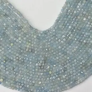 Blue Aquamarine Gemstone Cube Faceted Beads Tiny Loose Beads Square Faceted Beads For DIY Jewelry Making Desig Handmade Crafts Bracelet, Necklace, Earrings AAA Quality 15.5 Inches Long, Semi Precious Stone, Spacer beads