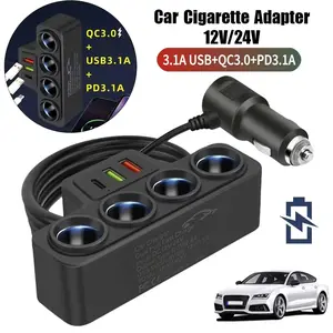 7-in-1 Car Charger Adapter USB+QC 3.0+PD Fast Charging Car Power Adapter Compatible with 12V/24V Car USB Charger