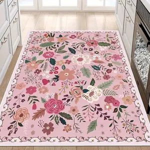 Floral Pattern Kitchen Mat, 1 Count Non-slip Soft Absorbent Kitchen Rug, Rectangle Home Decor Floor Mat for Kitchen Living Room Bedroom, Floral Area Rug