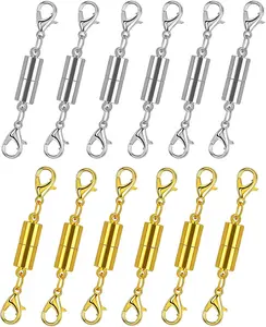 12-piece set of magnetic necklace clasps and closures, necklace extenders with strong magnets, gold-plated and silver-plated standard styles, suitable for jewelry necklace and bracelet making magnetic necklace clasps