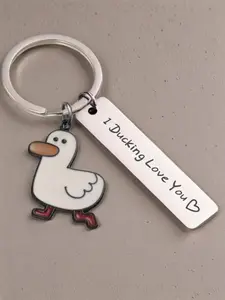Cute Cartoon Duck Stainless Steel Keychain, Fashion Letter Engraved Metal Keyring, Backpack Crossbody Bag Decoration, Cute Accessory Gift, Keychain For Bags, Keychain Kawaii