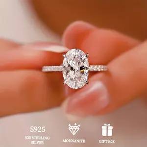 Silver 2ct/3ct Oval Moissanite Ring Elegant Women's Banquet Wedding Sparkling Brilliant Jewelry with Moissanite Certificate and Exquisite Gift Box Packaging oval  engagement  ring