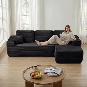 104'' Modular Sectional Couch Modern Boneless Sofa with L-Shape Chaise, Deep Seat Cloud Sofa Corner Foam Couches for Living Room,No Assembly Required, Black (Plush Fabric)