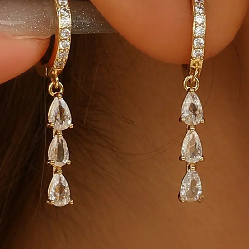 Dangle Earrings for Women, Dainty Drop Earrings, Trendy Long Huggie Hoop Earrings, Formal Prom Bridesmaid Jewelry, Fashionable Womens Accessories, Dangling Earrings, Earrings Hoops
