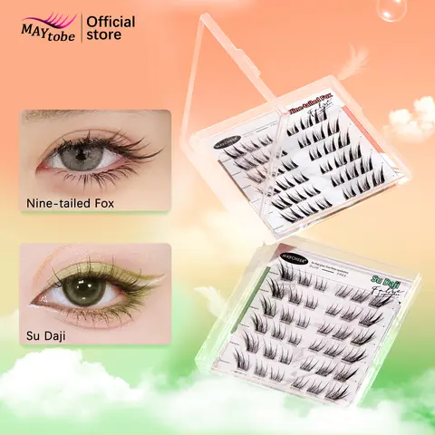 MAYtobe Self-Adhesive Lash Clusters Kit - No Glue Needed, Easy Press-On Eyelash Extensions, 36 Pcs Natural Wispy Lashes with Tweezers
