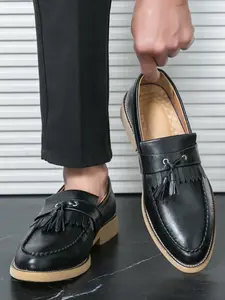 Men's Fashionable PU Leather Loafers, Casual Comfortable Tassel Design Slip-on Shoes for Daily Wear, Lightweight Breathable Shoes for Men