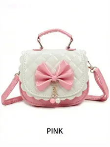 Cute Bow Quilted Mini Handbag, Pearl Pendant Crossbody Bag for Kids, Sweet Princess Style Purse, PU Material, All Seasons