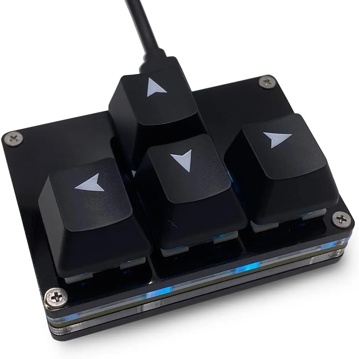 Mini 4-Key Keypad WASD  Key Keycaps Keyboard -Handed Mechanical Gaming Keypad Programmable USB-C Customized Keyboard for Working or Gaming (Black,  Keycaps 1)