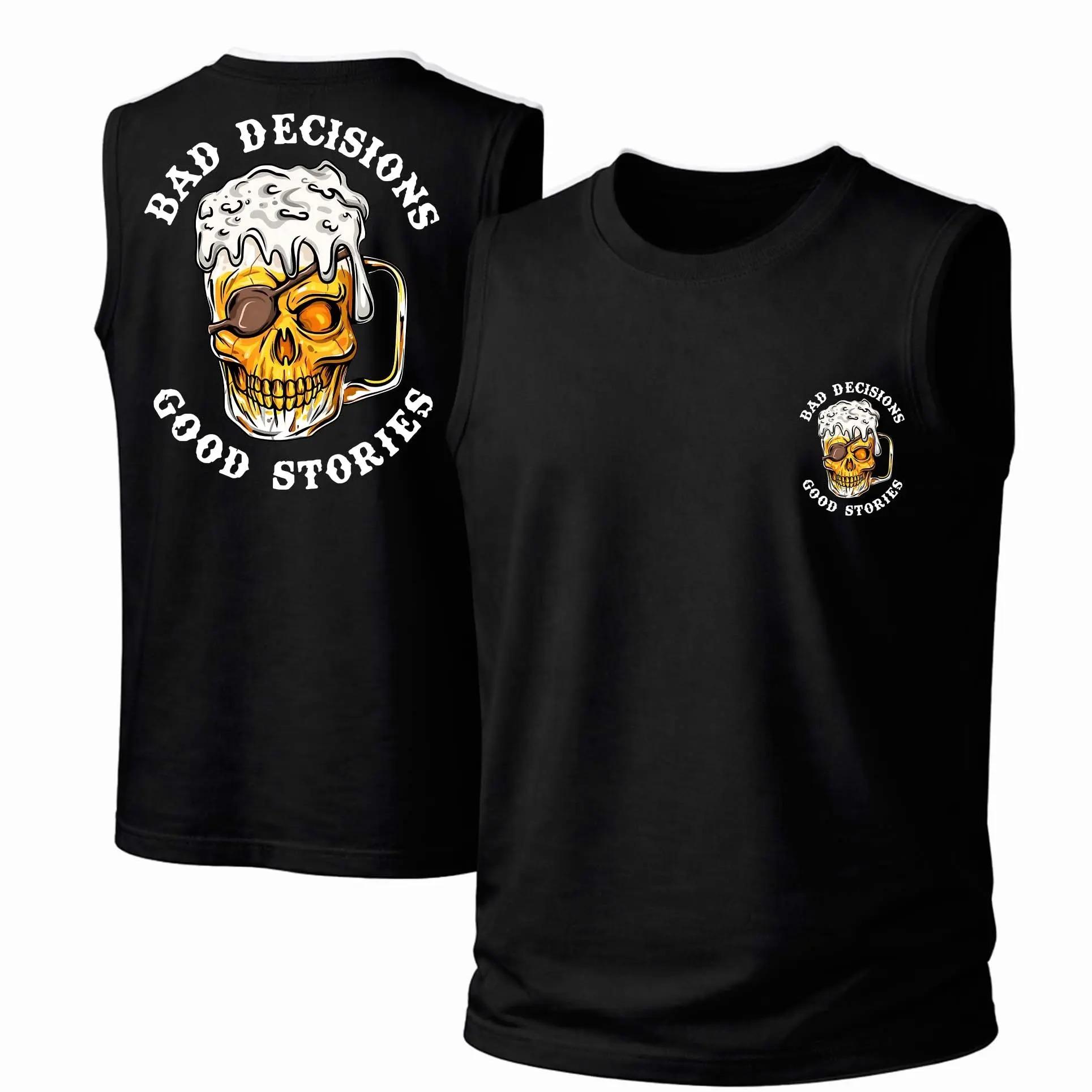 Men’s Vintage Graphic Tank Top, POOr Choices Great Memories Sleeveless Shirt, Casual Summer Cotton Tank, Outdoor Adventure Apparel