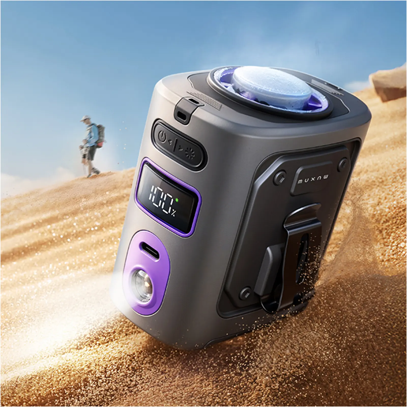 MUXNW Clip-On Portable Waist Fan, 8000mAh Rechargeable Personal Cooling Belt, 14000RPM 5-Speed Quiet with LED Light & 24-Hour Battery, Outdoor Wearable Fan for Construction Jobsite Camping Travel Gardening