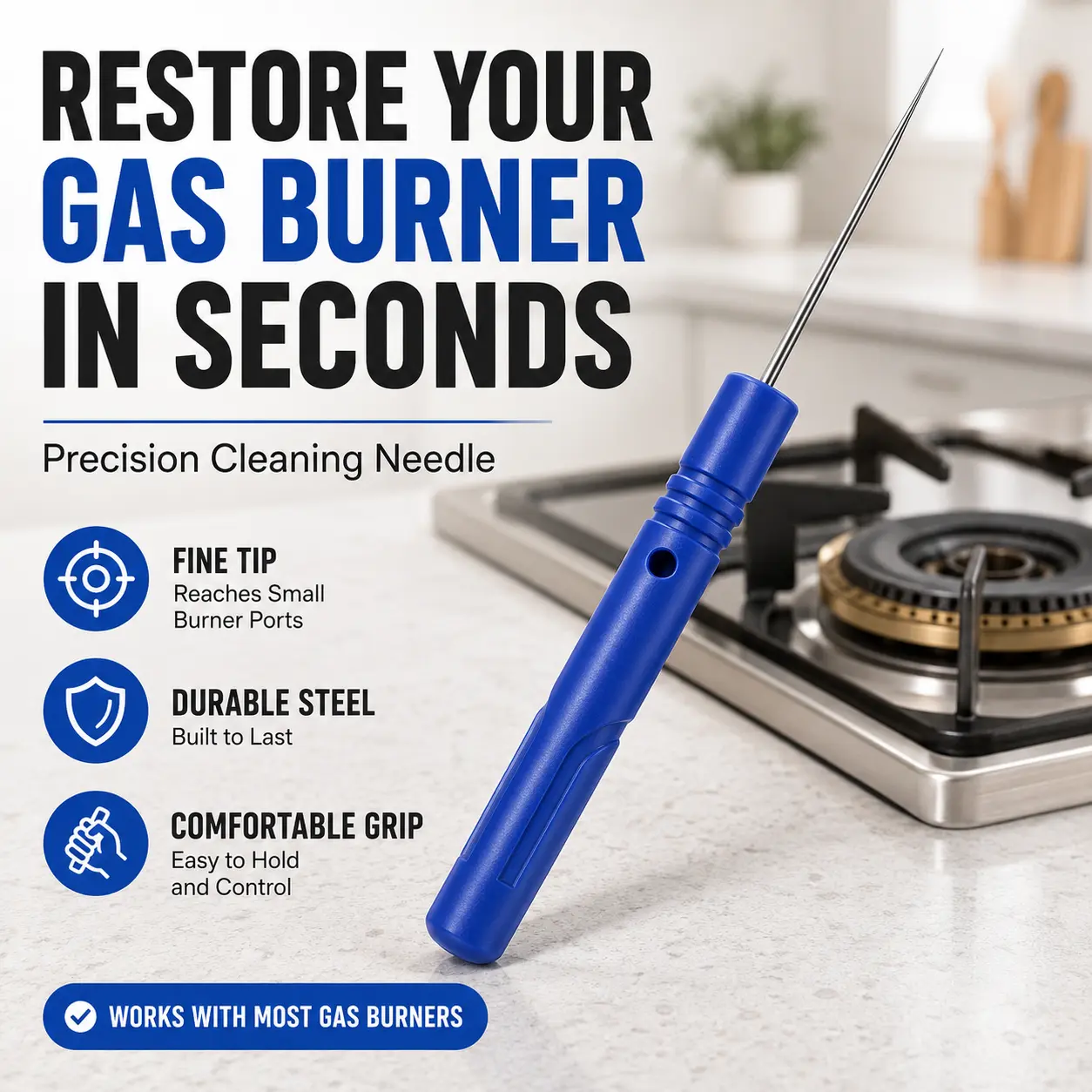 2 PCS Gas Stove Cleaning Tool, Precision Burner Cleaning Needle for Gas Burner Ports, Fine Tip Gas Nozzle Cleaner, Reusable Kitchen Maintenance Tool
