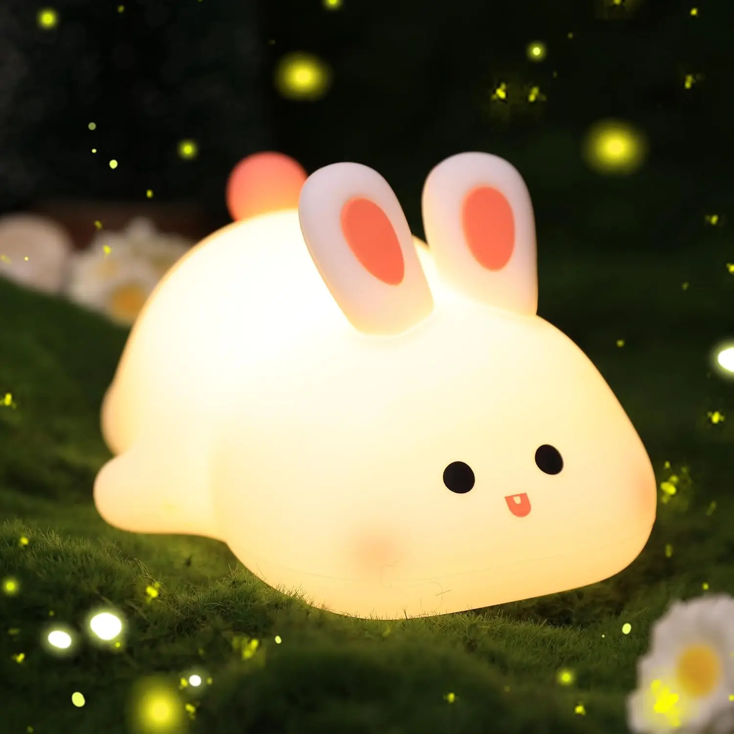 Rechargeable Silicone LED Squishy Bunny Nightlight - Child-Safe Big-Face Animal Lamp, Secondary (Rechargeable) Decorative Light, Indoor Kids Bedroom Accent, Easter Gift for Kids, Chunting Themed Nursery Accessory, Led Squishy Rabbit Lamp